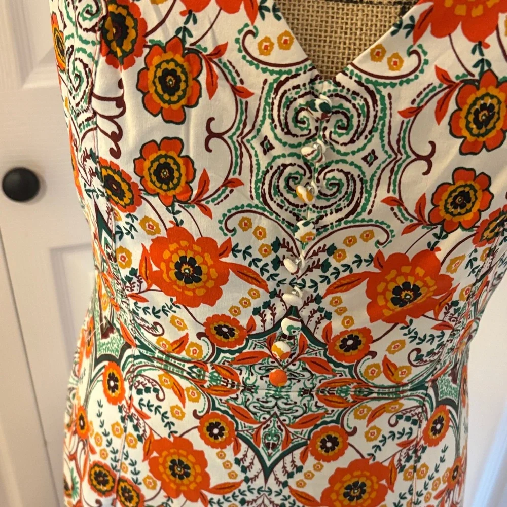 Anthropologie Floral Midi Dress with Cap Sleeves - Picture 3 of 12